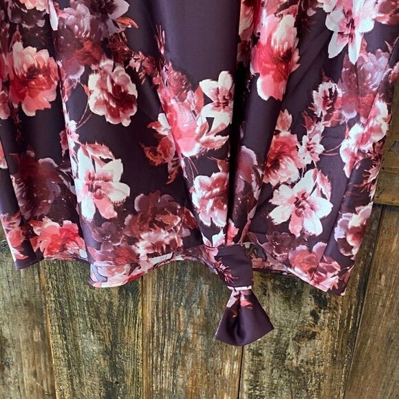 Marc New York Sz S NWT Purple Pink Satin Floral Hem Knotted Tie Blouse - Picture 4 of 10